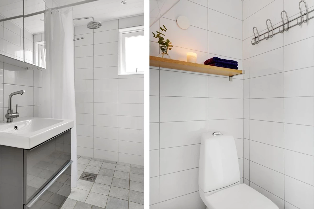 Stilrent badrum på övre plan