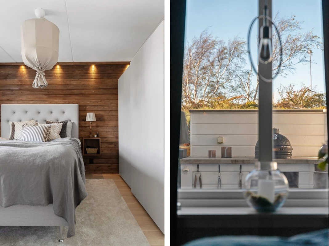 Rymligt och mycket stilfullt sovrum med hotellkänsla
