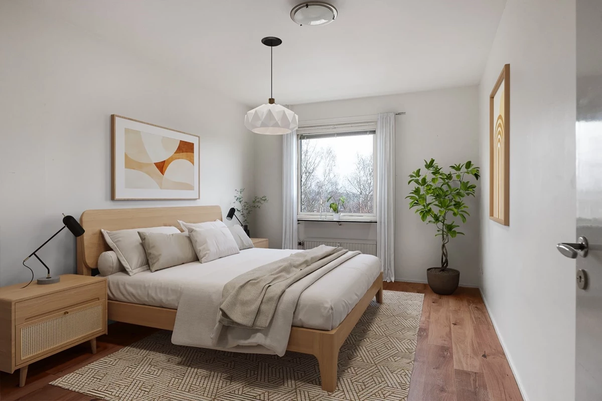 Sovrum med digital möblering