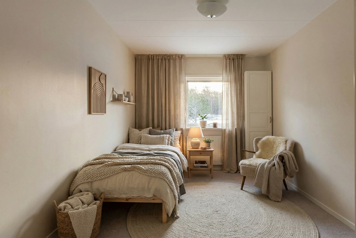 Sovrum med digital möblering