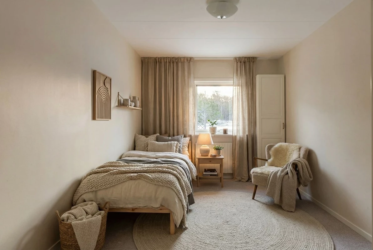 Sovrum med digital möblering