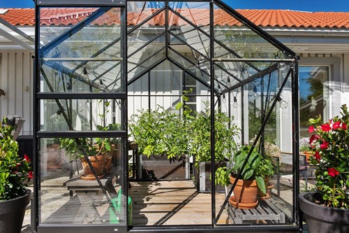Växthuset har en temperaturstyrd taklucka